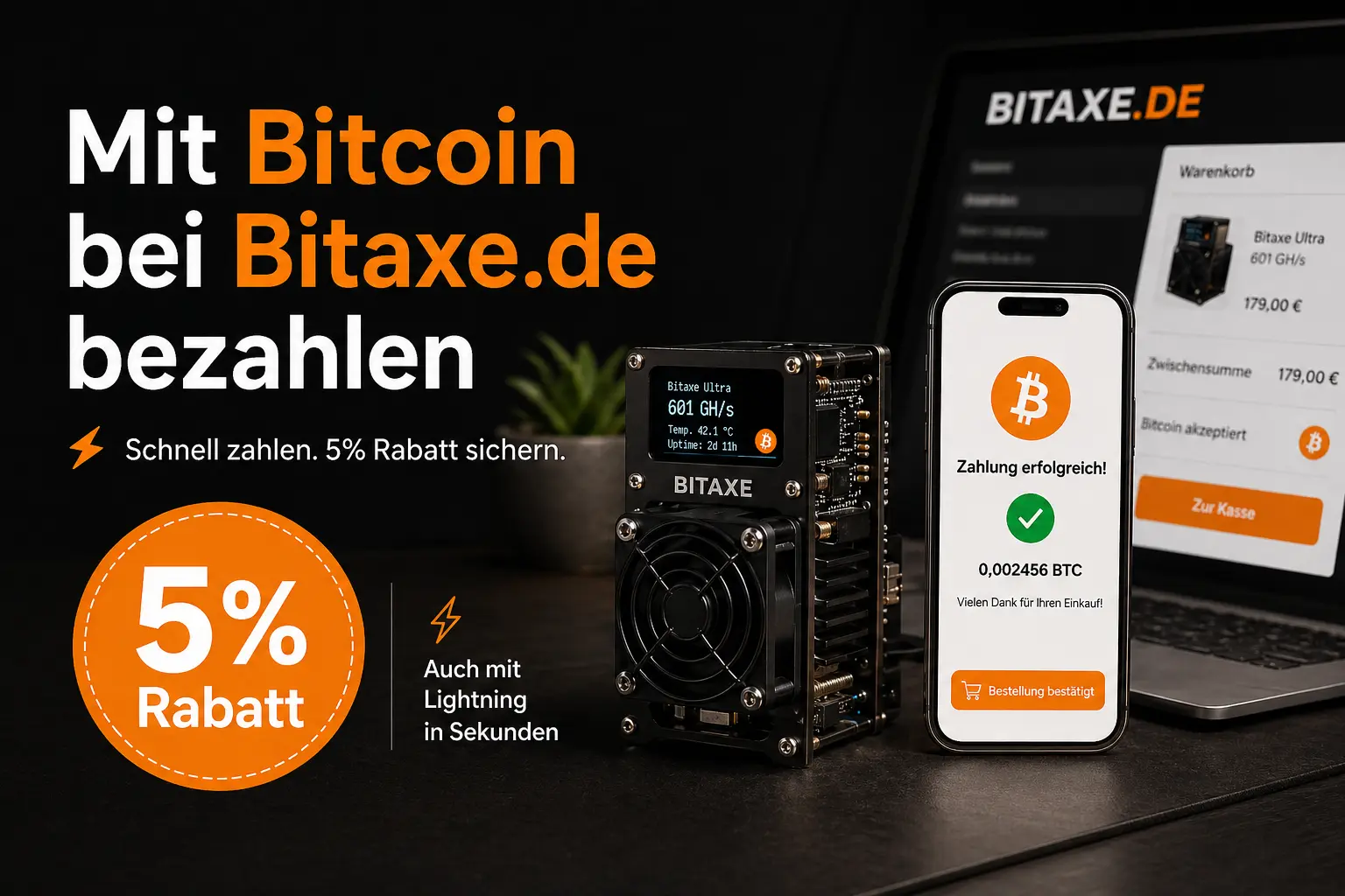 Paying with Bitcoin at Bitaxe.de: how to get 5% off