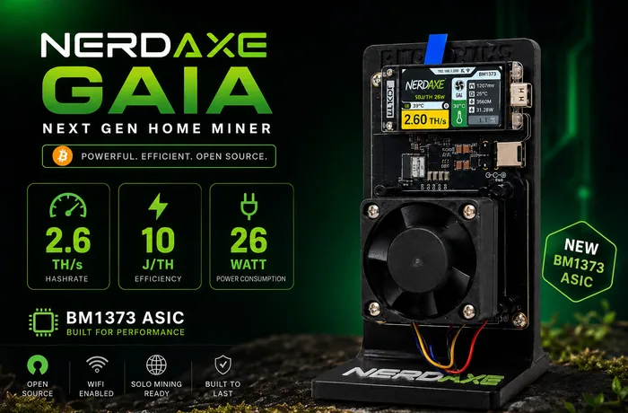 Nerdaxe Gaia – Next Gen Home Miner mit BM1373-ASIC: 2,6 TH/s, 10 J/TH, 26 Watt