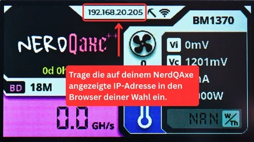 NerdQAxe einrichten IP-Adresse eintragen